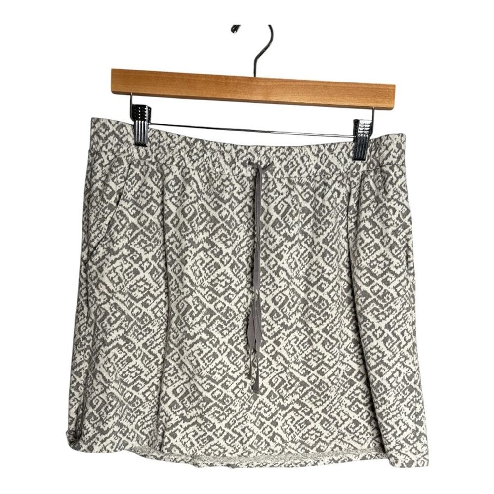 Loft Gray White Print Pull On Mini Skirt Drawstring Waist Large